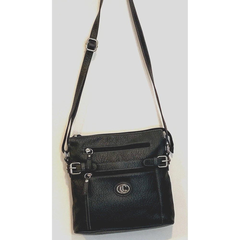 Aurielle Carryland Black Faux Leather Multi Section Bag Crossbody Purse